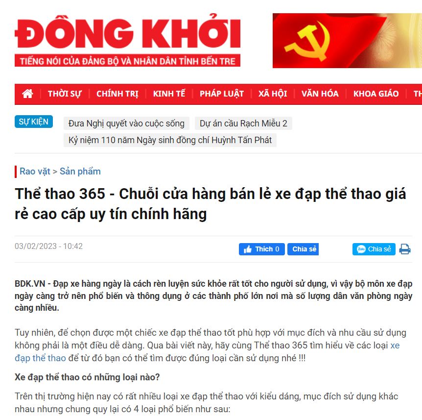 Báo Đồng Khởi nói về Thể thao 365